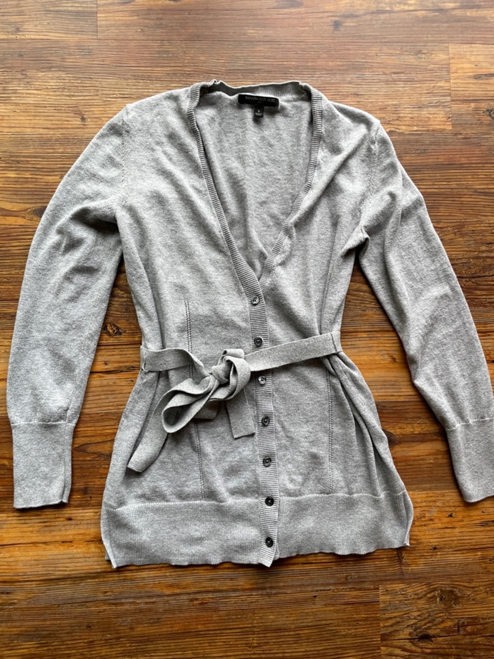 Banana Republic Light Gray Belted V-Neck Cardigan